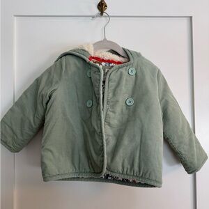 Baby Boden Light Green Corduroy Sherpa Hooded Jacket 12-18 months